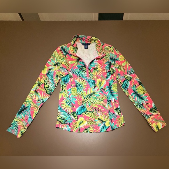 NWOT Tommy Bahama Active Golf Pink/Green Tropical Half Zip Long Sleeve Top Med - Picture 4 of 10